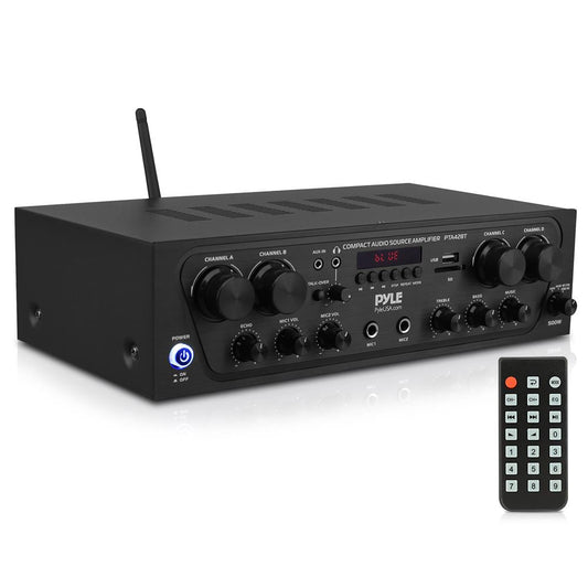 Wireless Karaoke Stereo Receiver 500W 4-Ch Bluetooth USB/AUX/SD/FM