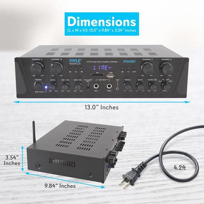4-Channel Bluetooth Home Audio Amplifier with FM Radio