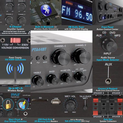 4-Channel Bluetooth Home Audio Amplifier with FM Radio