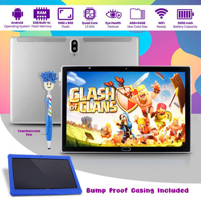 Tablette Android 10,1" Full HD pour enfants, Quad-Core, longue autonomie, bleue 