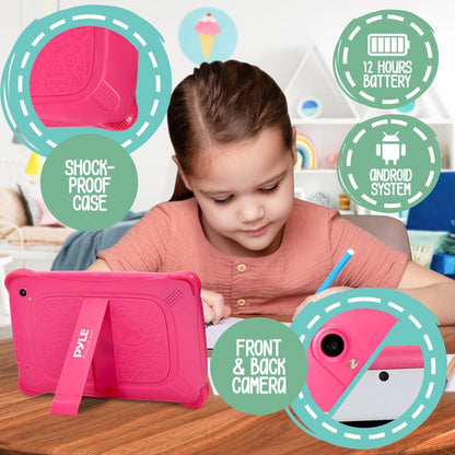 Tablette pour enfants 7" Batterie longue durée Quad-Core Écran 1080p Rose 