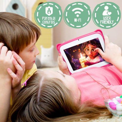 Tablette pour enfants 7" Batterie longue durée Quad-Core Écran 1080p Rose 