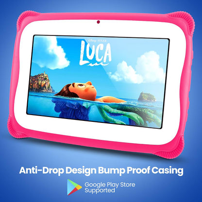 Tablette pour enfants 7" Batterie longue durée Quad-Core Écran 1080p Rose 