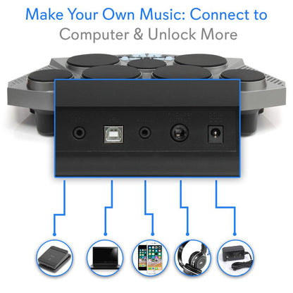 Batterie électronique - Portable, 7 pads, USB, pédales, affichage numérique 