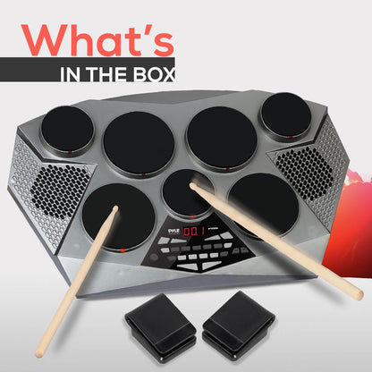 Batterie électronique - Portable, 7 pads, USB, pédales, affichage numérique 