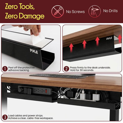No-Screw Under Desk Cable Management Tra