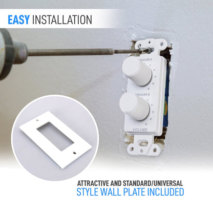 In-Wall Speaker Volume Control Plate, Dual Knobs, 120W, Universal Style