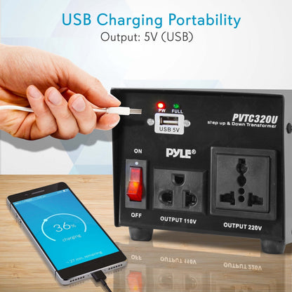 500W Voltage Converter Transformer, USB Port, Metal Housing, Compact