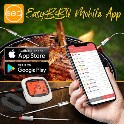 Bluetooth Meat Thermometer, 6 Probes, 400 Ft Range, LCD Display