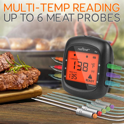 Bluetooth BBQ Thermometer, Accurate Temp Probes, LCD Display, Stainless Steel