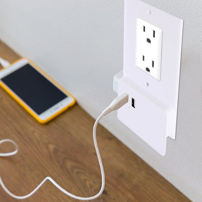 Plaque de prise murale USB, charge rapide, plastique ignifuge, blanc 