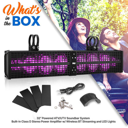 32" ATV/UTV Soundbar, 200W Bluetooth, Waterproof, LED Lights