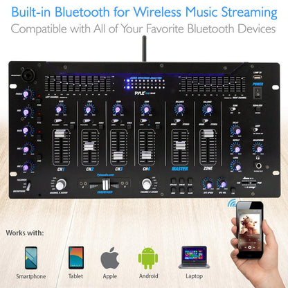 6-Channel DJ Mixer with Bluetooth, LED Controls, 10-Band Equalizer