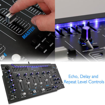 6-Channel DJ Mixer with Bluetooth, LED Controls, 10-Band Equalizer