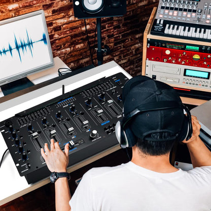 6-Channel DJ Mixer with Bluetooth, LED Controls, 10-Band Equalizer