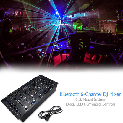 6-Channel DJ Mixer with Bluetooth, LED Controls, 10-Band Equalizer