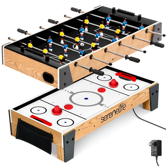 2-in-1 Air Hockey & Foosball Table, Space-Saving MDF, Fast Gameplay