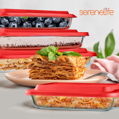 8-Piece Glass Baking Dish Set - Oven Safe, Borosilicate, Red
