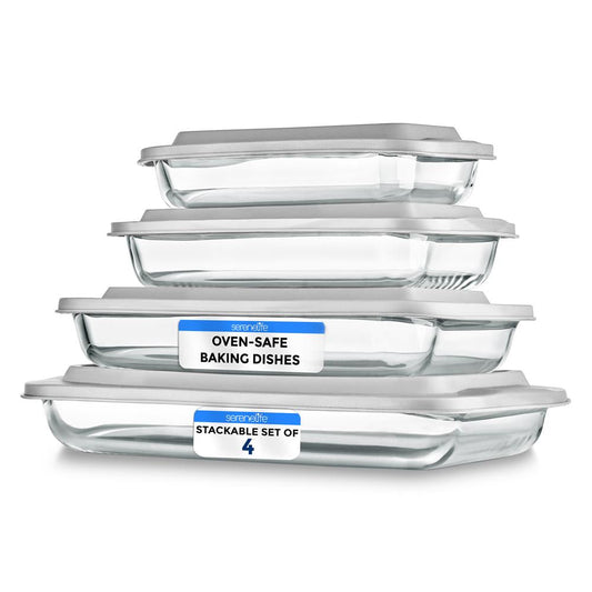 8-Piece Glass Baking Dish Set - Oven Safe, Borosilicate, White