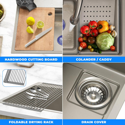 Stainless Steel Kitchen Sink, Durable & Corrosion-Resistant, Gun Gray