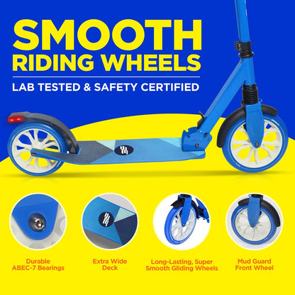 Kick Scooter for Adults - Smooth Ride Alloy Deck - Blue