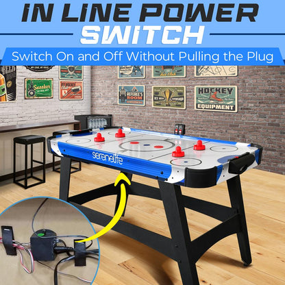54" Air Hockey Table, Smooth Glide, 12V Motor, LED Scoreboard, Blue