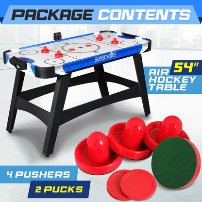 54" Air Hockey Table, Smooth Glide, 12V Motor, LED Scoreboard, Blue
