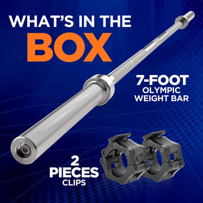 Olympic Barbell 7ft - Durable Chrome, Non-Slip Grip, 300lb Capacity