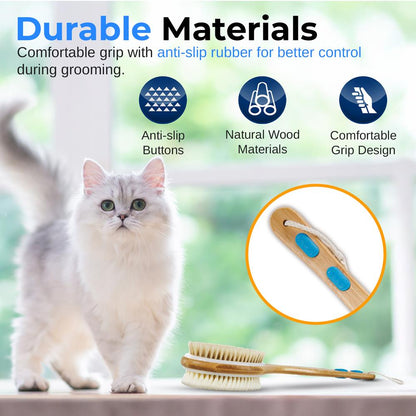 Double-Sided Pet Brush, Skin-Friendly, Wooden Handle, Massage Particles