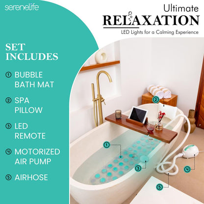 Bubble Bath Mat Spa - Relaxing Bubbles, Waterproof LED, Teal