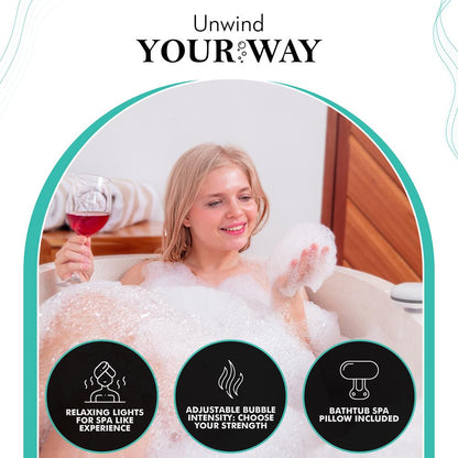 Bubble Bath Mat Spa - Relaxing Bubbles, Waterproof LED, Teal