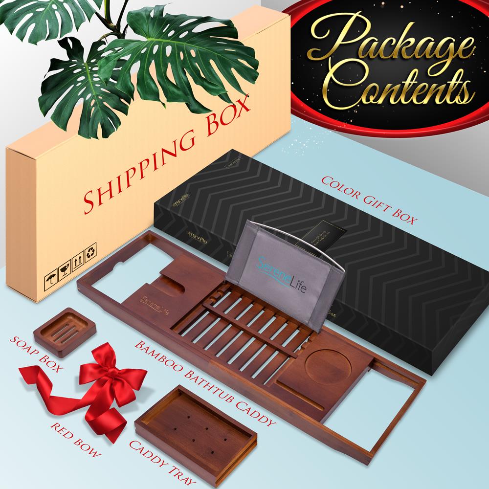 product image number 2 for SereneLife Bamboo Bathtub Caddy