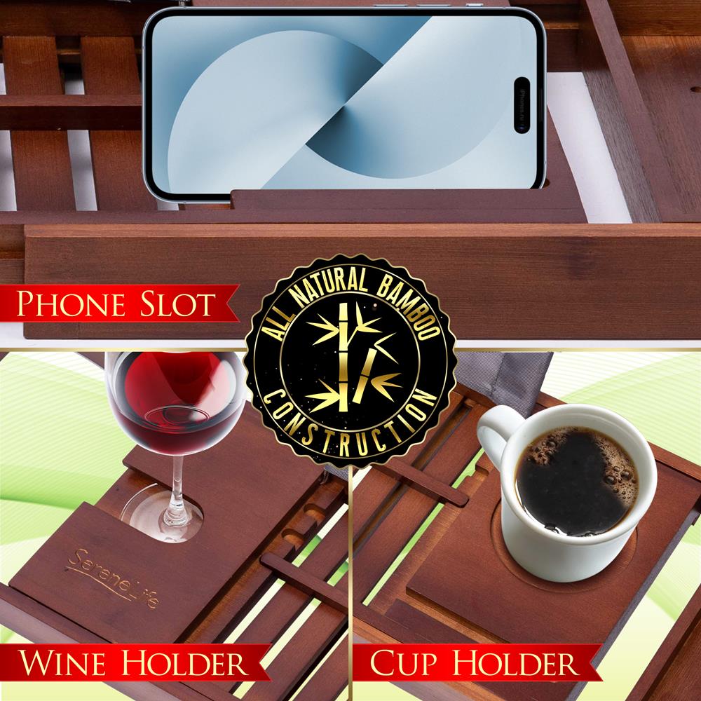 product image number 7 for SereneLife Bamboo Bathtub Caddy