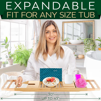 Bamboo Bathtub Caddy Comfort Extendable Tray Natural Waterproof