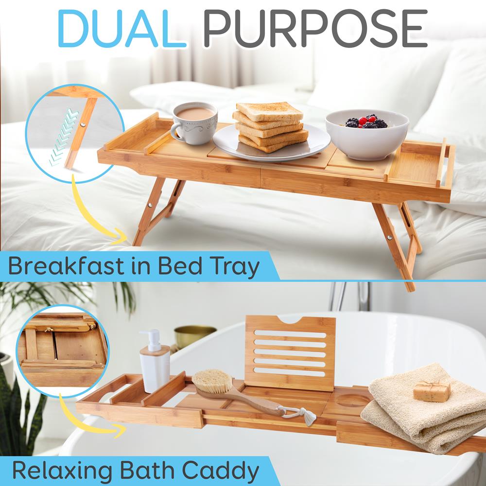 product image number 2 for SereneLife Bamboo Bathtub Caddy