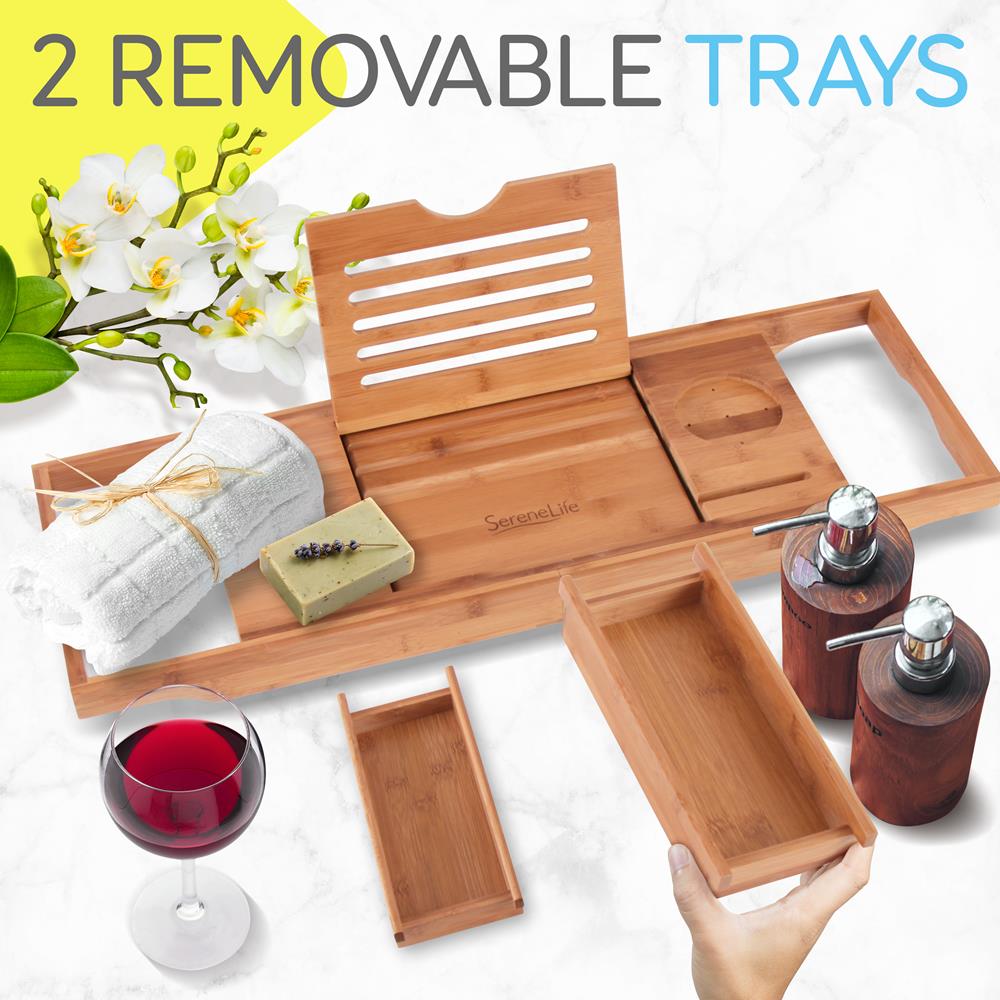 product image number 7 for SereneLife Bamboo Bathtub Caddy