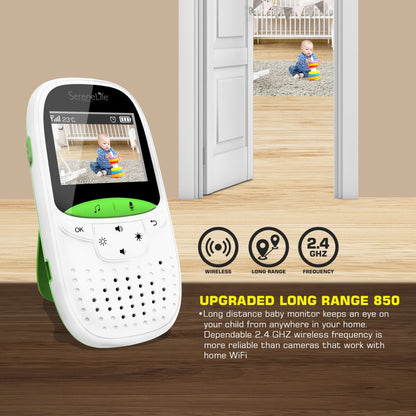 Video Baby Monitor w/ Thermometer, 2" Screen, Night Vision, White