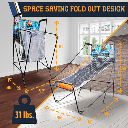Dual Hoop Basketball Game - LED Scoreboard, Foldable, 5 Balls Included