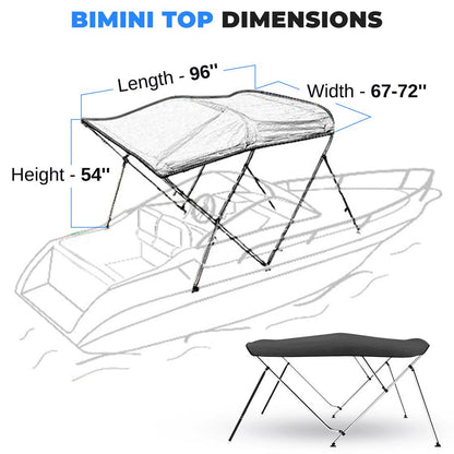 4 Bow Bimini Top Boat Cover, Waterproof Aluminum Frame, Gray