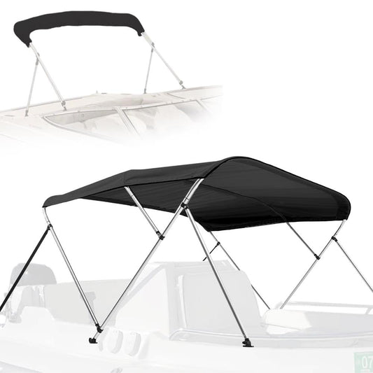 96" 4 Bow Bimini Top Boat Cover, Waterproof Aluminum Frame, Gray