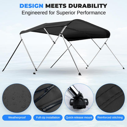 96" 4 Bow Bimini Top Boat Cover, Waterproof Aluminum Frame, Gray