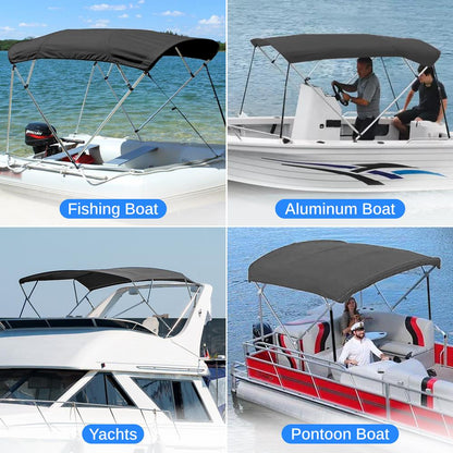 96" 4 Bow Bimini Top Boat Cover, Waterproof Aluminum Frame, Gray