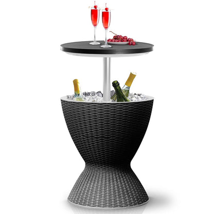 Outdoor Cool Bar Table, Keeps Drinks Cold 12 Hrs, Rattan Style, Black