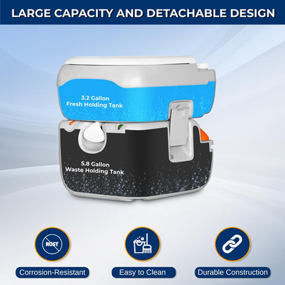 Portable Toilet 5.8 Gal Leak-Proof High-Density Polyethylene Camping