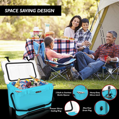 25 Qt Cooler Box, 5-Day Ice Retention, Heavy-Duty Insulation, Blue