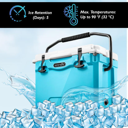 25 Qt Cooler Box, 5-Day Ice Retention, Heavy-Duty Insulation, Blue