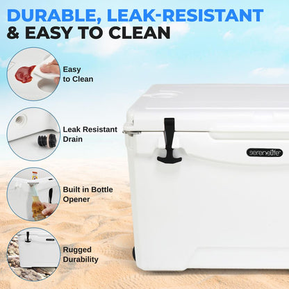 75-Quart Portable Cooler Box, 5-Day Ice Retention, Heavy-Duty, White