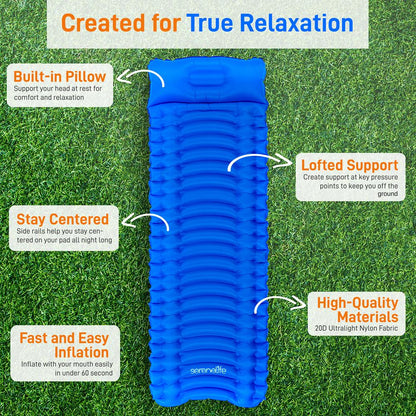 Sleeping Pad for Camping - Quick-Inflate, Tear-Resistant, Blue