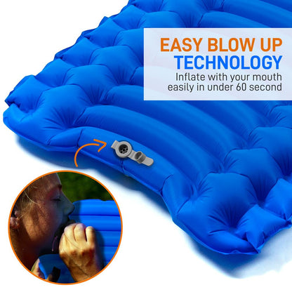 Sleeping Pad for Camping - Quick-Inflate, Tear-Resistant, Blue