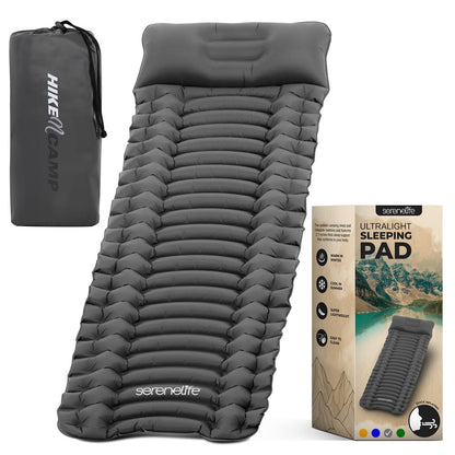 Sleeping Pad with Pillow - Fast Inflation, Tear-Resistant, Gray